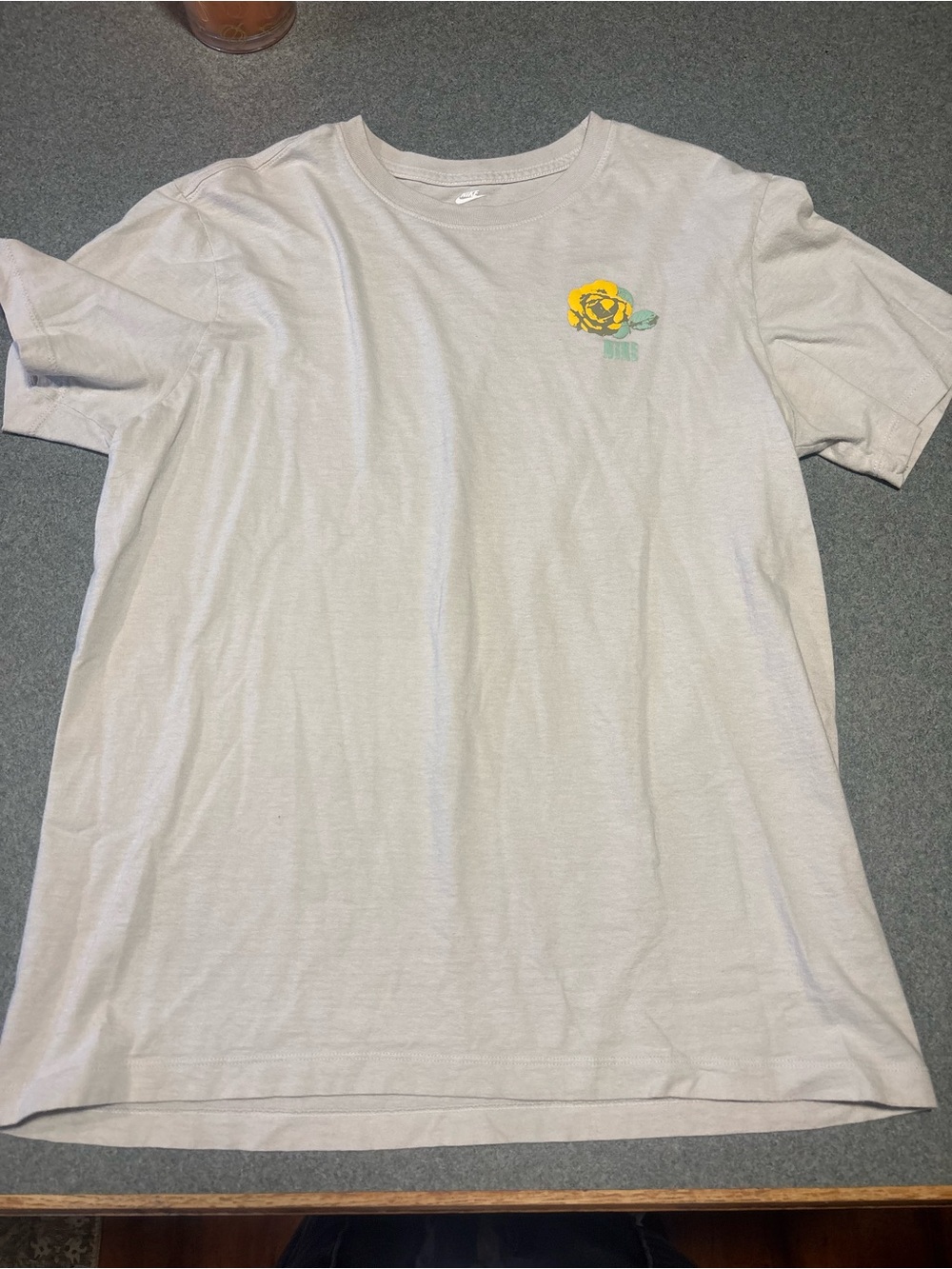 Nike Light Gray Short Sleeve Tee with Yellow Rose Graphic